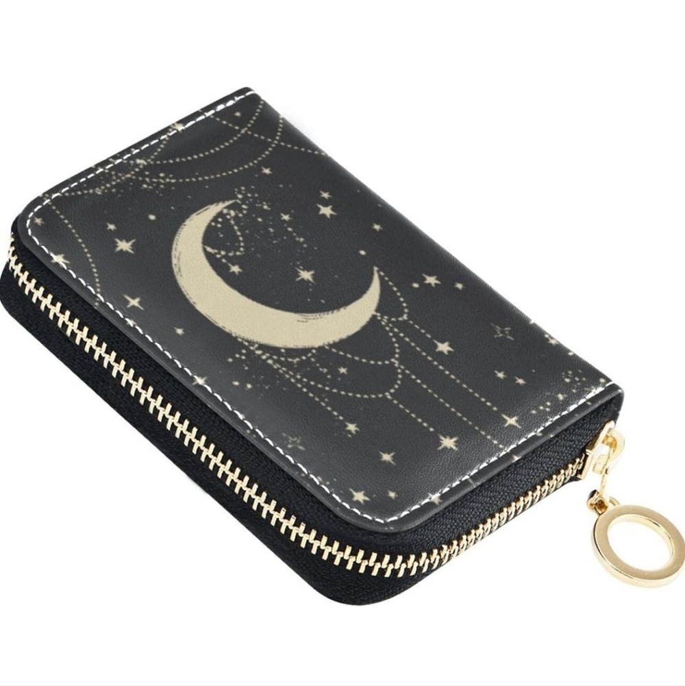 Black Wallet with Gold Moon Design